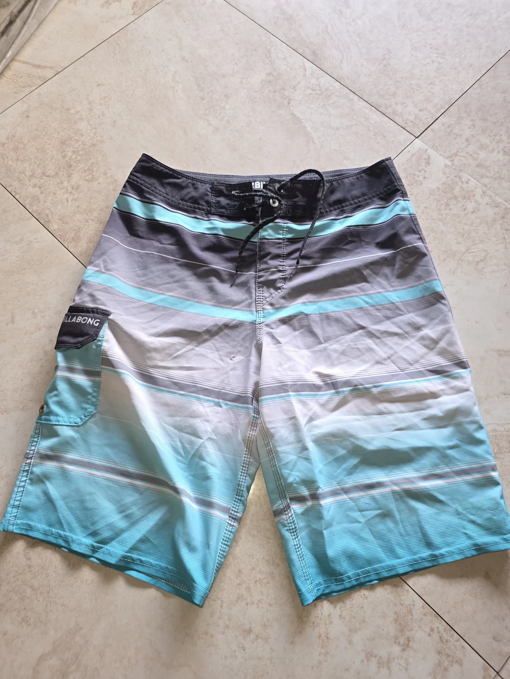 Billabong Men’s Aqua and Gray Stripe Board Shorts
